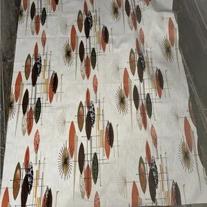 NOS Vintage Mid Century Barkcloth Browns Oranges Atomic Sputnik 1.33 Yards